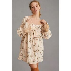 By Anthropologie Long-Sleeve Floral Embroidered Mini Dress Large Country Concert